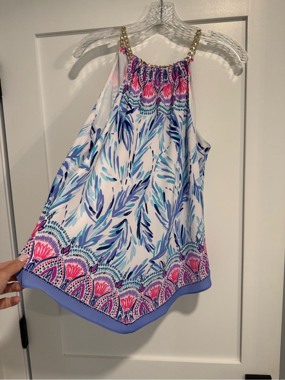 Lilly Pulitzer Blue & Pink Halter Top with Chain Straps, Size M